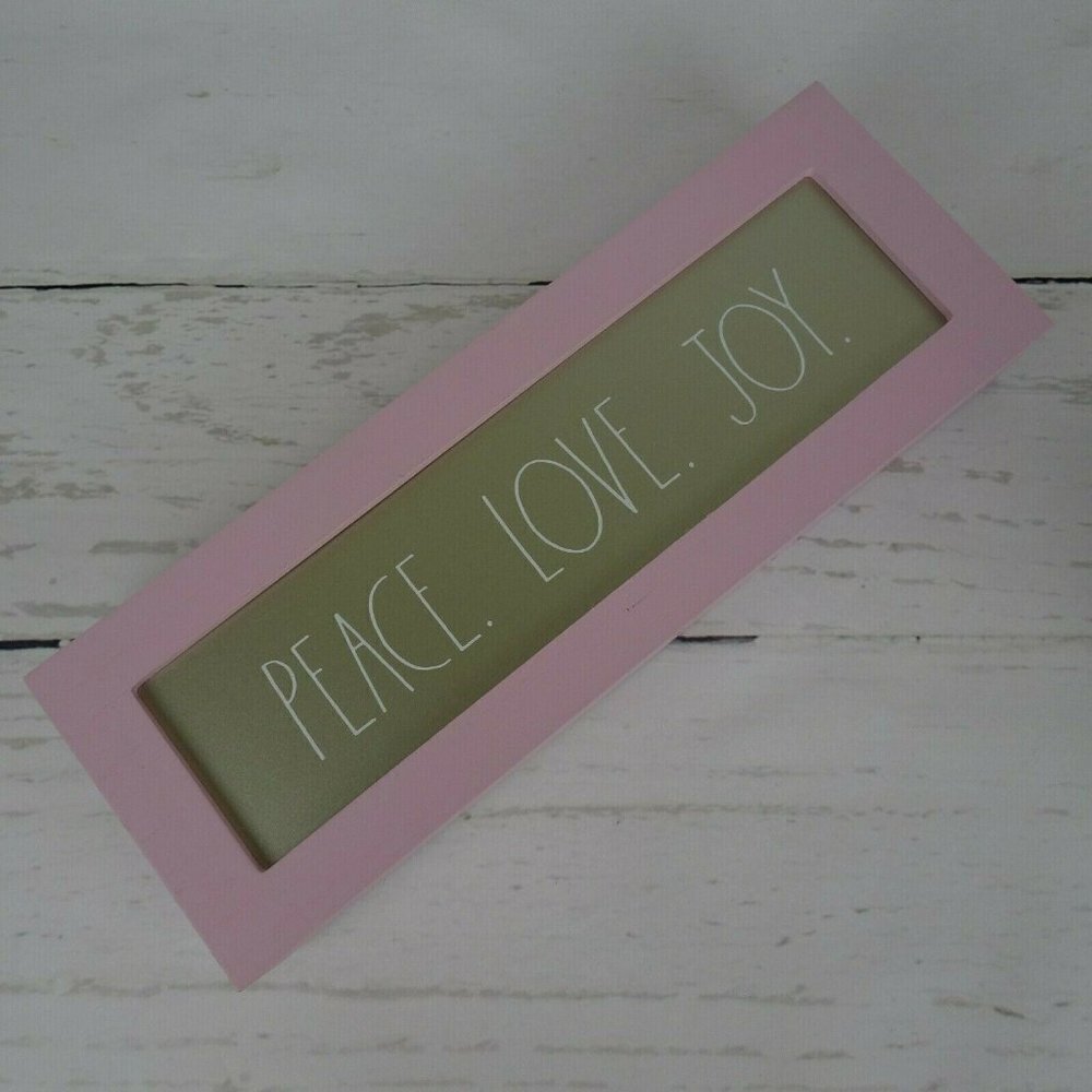 Rae Dunn Pink PEACE LOVE JOY Wooden Sign Farmhouse Holiday Decor 14x5x2 2020